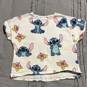Disney Stitch Floral Print Tee - Blue and Pink